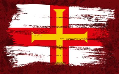 4k, Guernsey flagga, grunge flaggor, europeiska l&#228;nder, nationella symboler, penseldrag, Kanal&#246;arna, grunge konst, Europa, Guernsey
