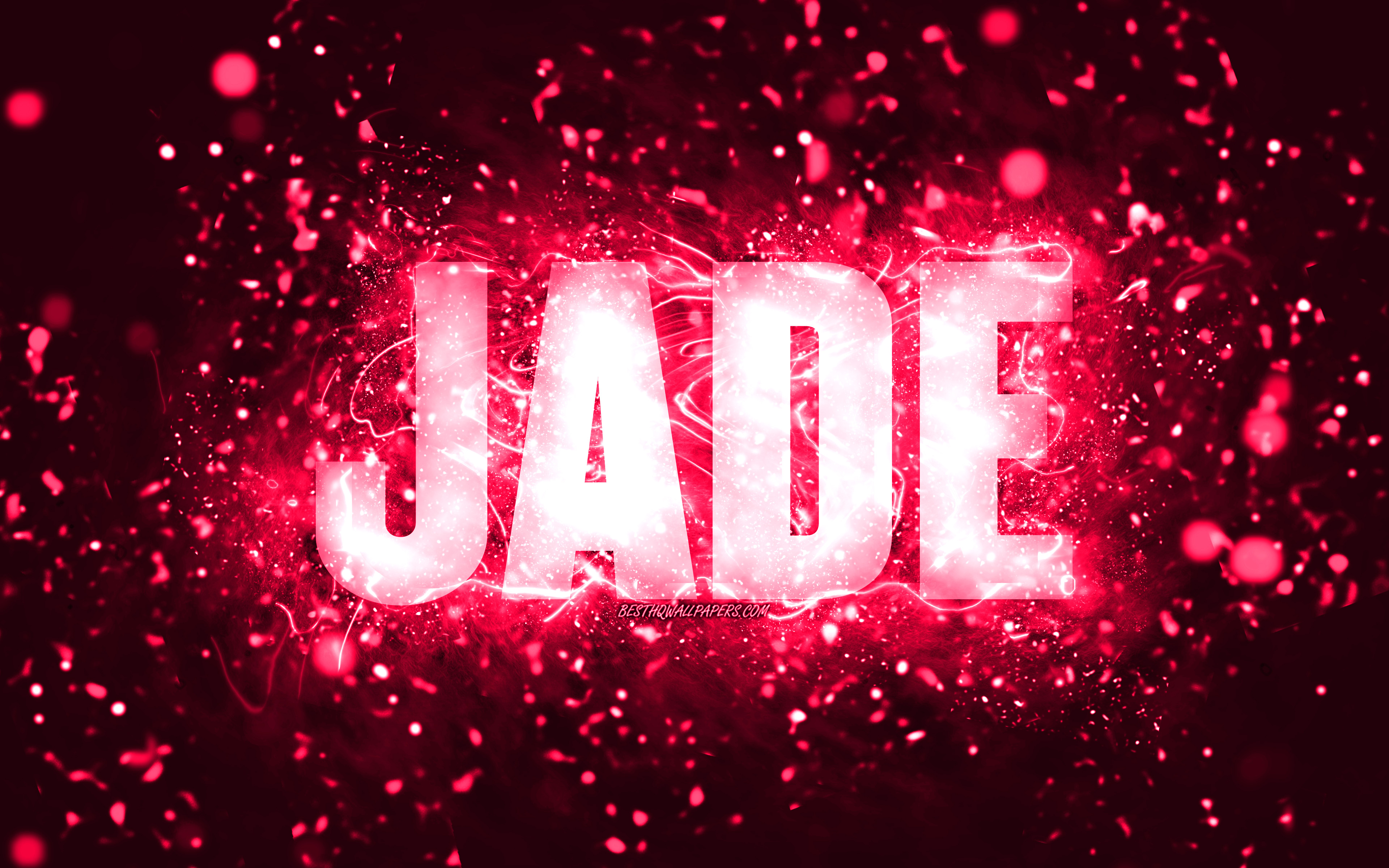 Download Wallpapers Happy Birthday Jade 4k Pink Neon Lights Jade Name Creative Jade Happy