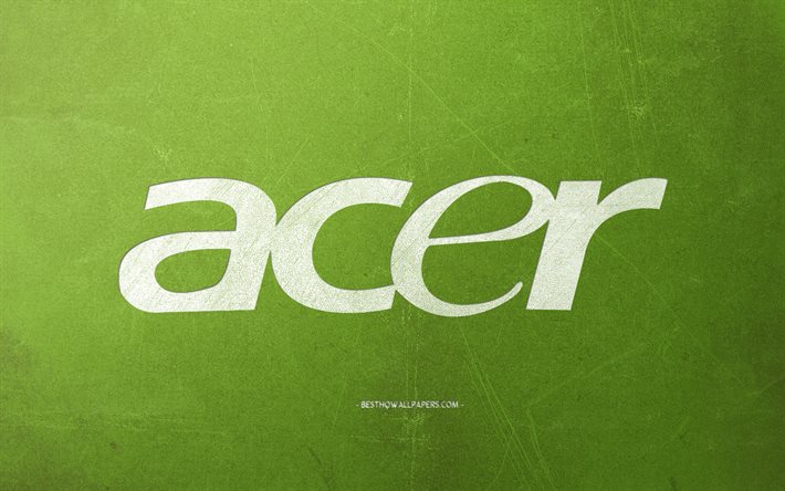 Acer logo, green retro background, stone green texture, Acer emblem, retro art, Acer