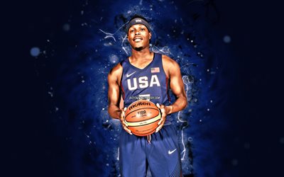 Kyle Lowry, 4k, ABD Basketbol Erkek Milli Takımı, mavi neon ışıklar, Kyle Terrell Lowry, basketbol, ABD erkek milli basketbol takımı, yaratıcı, Kyle Lowry 4K