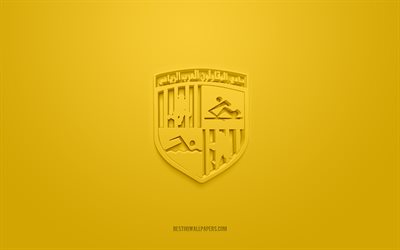 Al Mokawloon Al Arab SC, kreativ 3D-logotyp, gul bakgrund, 3d-emblem, Egyptisk fotbollsklubb, Egyptian Premier League, Kairo, Egypten, 3d-konst, fotboll, Al Mokawloon Al Arab SC 3d-logotyp