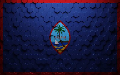 Bandiera di Guam, arte a nido d&#39;ape, bandiera di esagoni di Guam, Guam, arte di esagoni 3d, bandiera di Guam