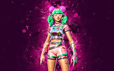 Tropical Punch Zoey, 4k, purple neon lights, Fortnite Battle Royale, Fortnite characters, Tropical Punch Zoey Skin, Fortnite, Tropical Punch Zoey Fortnite