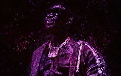 Gucci Mane, purple glitter art, black background, American rapper, Gucci Mane art, Radric Delantic Davis