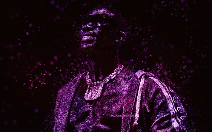 Gucci Mane, art de paillettes violettes, fond noir, rappeur am&#233;ricain, art Gucci Mane, Radric Delantic Davis