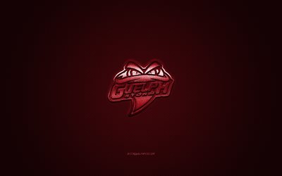 Guelph Storm, Canadian ice hockey club, OHL, burgundy logo, burgundy carbon fiber background, Ontario Hockey League, ice hockey, Ontario, Canada, Guelph Storm logo