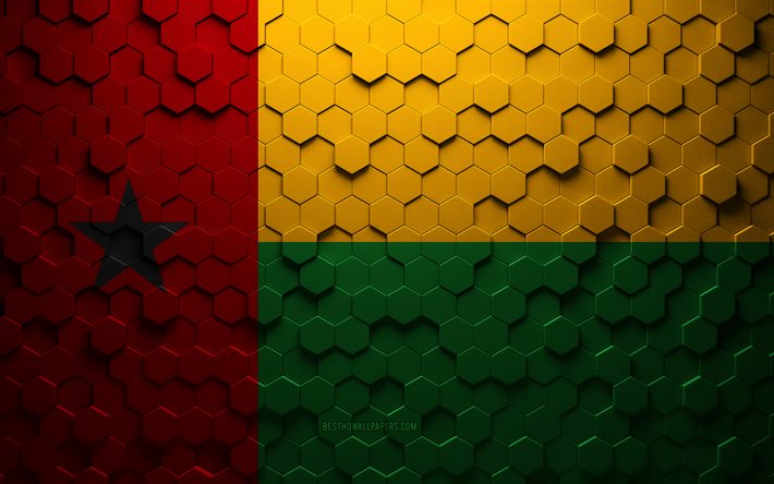 Flag of Guinea-Bissau, honeycomb art, Guinea-Bissau hexagons flag, Guinea-Bissau, 3d hexagons art, Guinea-Bissau flag