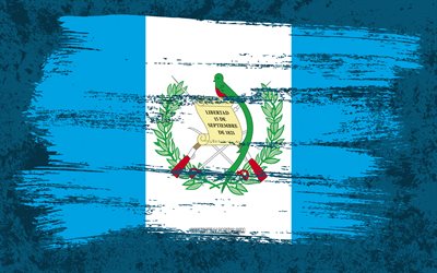 4k, drapeau du Guatemala, drapeaux grunge, pays d’Am&#233;rique du Nord, symboles nationaux, coup de pinceau, drapeau guat&#233;malt&#232;que, art grunge, Am&#233;rique du Nord, Guatemala