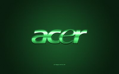 Logo Acer, fond en carbone vert, logo m&#233;tallique Acer, embl&#232;me vert Acer, Acer, texture carbone verte