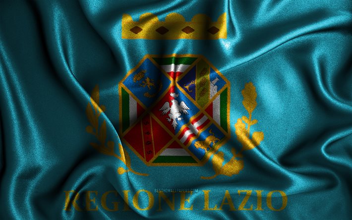 Drapeau du Latium, 4k, drapeaux ondul&#233;s en soie, r&#233;gions italiennes, drapeaux en tissu, art 3D, Latium, R&#233;gions d’Italie, Lazio drapeau 3D