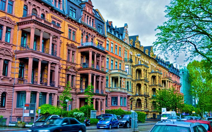 Wiesbaden, 4k, renkli evler, şehir manzaraları, yaz, Alman şehirleri, Avrupa, Almanya, Almanya Şehirleri, Wiesbaden Almanya, HDR