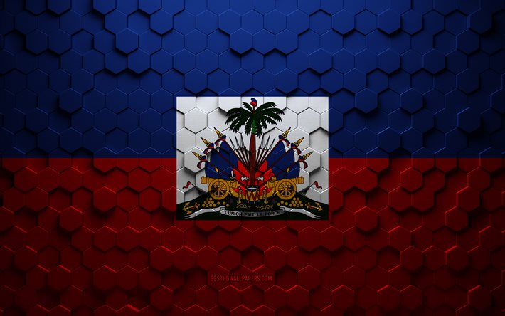 Bandiera di Haiti, arte a nido d&#39;ape, bandiera esagonale di Haiti, Haiti, arte esagonale 3d, bandiera di Haiti