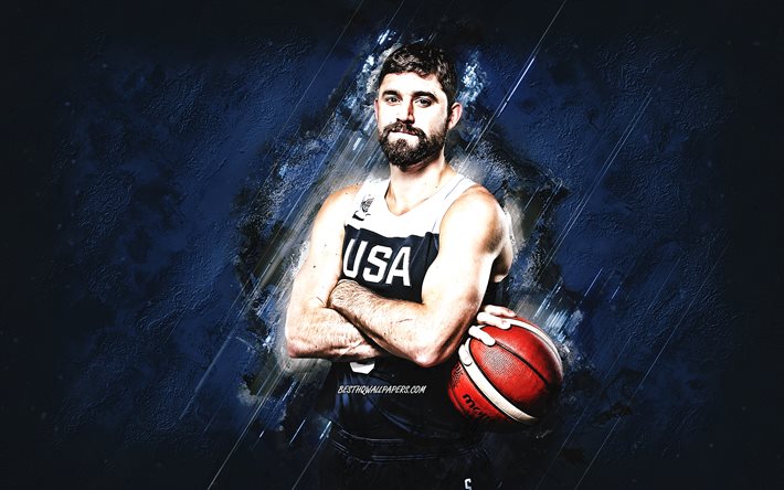 Joe Harris, USA national basketball team, USA, American basketball player, portrait, United States Basketball team, blue stone background