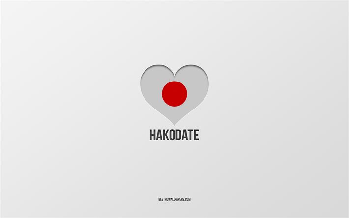 Eu amo Hakodate, cidades japonesas, fundo cinza, Hakodate, Jap&#227;o, cora&#231;&#227;o da bandeira japonesa, cidades favoritas, Love Hakodate