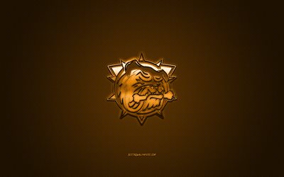 Hamilton Bulldogs, kanadalainen j&#228;&#228;kiekkoseura, OHL, keltainen logo, keltainen hiilikuitutausta, Ontario Hockey League, j&#228;&#228;kiekko, Hamilton, Kanada, Hamilton Bulldogs logo