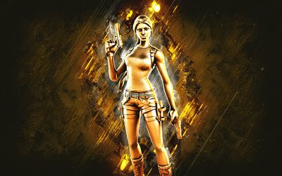 Fortnite Lara Croft Skin, Gold Anniversary Variant, Fortnite, p&#228;&#228;henkil&#246;t, kultakivitausta, Lara Croft Gold Anniversary Variant, Fortnite skins, Lara Croft Skin, Lara Croft Fortnite, Fortnite hahmot