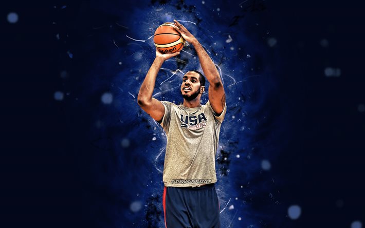 LaMarcus Aldridge, 4k, ABD Basketbol Erkek Milli Takımı, mavi neon ışıklar, LaMarcus Nurae Aldridge, basketbol, ABD erkek milli basketbol takımı, yaratıcı, LaMarcus Aldridge 4K
