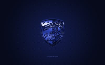 Hapoel Ironi Kiryat Shmona FC, İsrail futbol kul&#252;b&#252;, mavi logo, mavi karbon fiber arka plan, İsrail Premier Ligi, futbol, Kiryat Shmona, İsrail, Hapoel Ironi Kiryat Shmona FC logosu