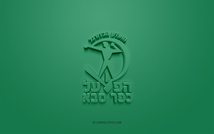 Hapoel Kfar Saba FC, creative 3D logo, green background, 3d emblem, Israeli football club, Israeli Premier League, Kfar Saba, Israel, 3d art, football, Hapoel Kfar Saba FC 3d logo