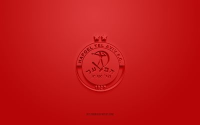 Hapoel Tel Aviv FC, yaratıcı 3D logo, kırmızı arka plan, 3d amblem, İsrail futbol kul&#252;b&#252;, İsrail Premier Ligi, Tel Aviv, İsrail, 3d sanat, futbol, Hapoel Tel Aviv FC 3d logosu