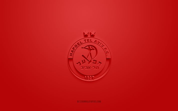 Hapoel Tel Aviv FC, logotipo criativo 3D, fundo vermelho, emblema 3d, clube de futebol israelense, Israel Premier League, Tel Aviv, Israel, arte 3d, futebol, hapoel Tel Aviv FC 3d logotipo