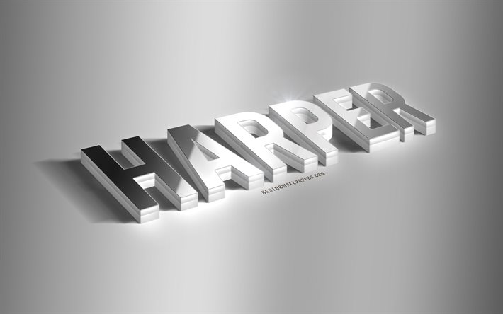 Harper, arte 3d plateado, fondo gris, fondos de pantalla con nombres, nombre Harper, tarjeta de felicitaci&#243;n Harper, arte 3d, imagen con nombre Harper