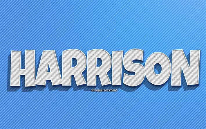 Harrison, bl&#229; linjer bakgrund, bakgrundsbilder med namn, Harrison namn, manliga namn, Harrison gratulationskort, linjekonst, bild med Harrison namn