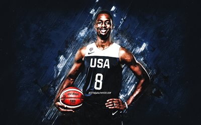 Harrison Barnes, USA:n koripallomaajoukkue, USA, yhdysvaltalainen koripalloilija, muotokuva, Yhdysvaltain koripallojoukkue, sininen kivitausta