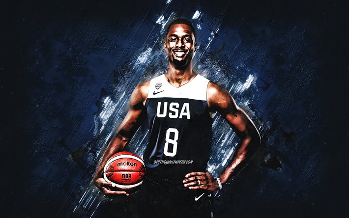 Harrison Barnes, equipo nacional de baloncesto de EEUU, EEUU, jugador de baloncesto estadounidense, retrato, equipo de baloncesto de los Estados Unidos, fondo de piedra azul