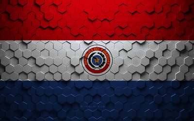 Drapeau du Paraguay, art nid d’abeilles, drapeau hexagonaux paraguayen, Paraguay, art hexagonaux 3d, drapeau paraguayen