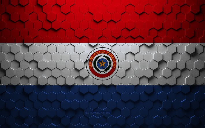 Bandera de Paraguay, arte del panal, bandera de los hex&#225;gonos de Paraguay, Paraguay, arte hexagonal en 3d, bandera paraguaya