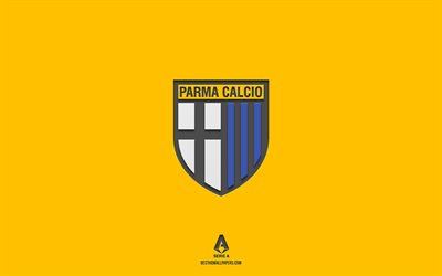 Parma Calcio 1913, gul bakgrund, italienskt fotbollslag, Parma Calcio 1913 emblem, Serie A, Italien, fotboll, Parma Calcio 1913 logotyp
