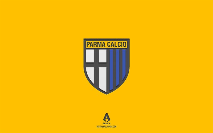 Parma Calcio 1913, sfondo giallo, squadra di calcio italiana, Emblema Parma Calcio 1913, Serie A, Italia, calcio, Logo Parma Calcio 1913