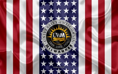 University of Wisconsin-Milwaukee Emblem, American Flag, University of Wisconsin-Milwaukee logo, Milwaukee, Wisconsin, USA, University of Wisconsin-Milwaukee