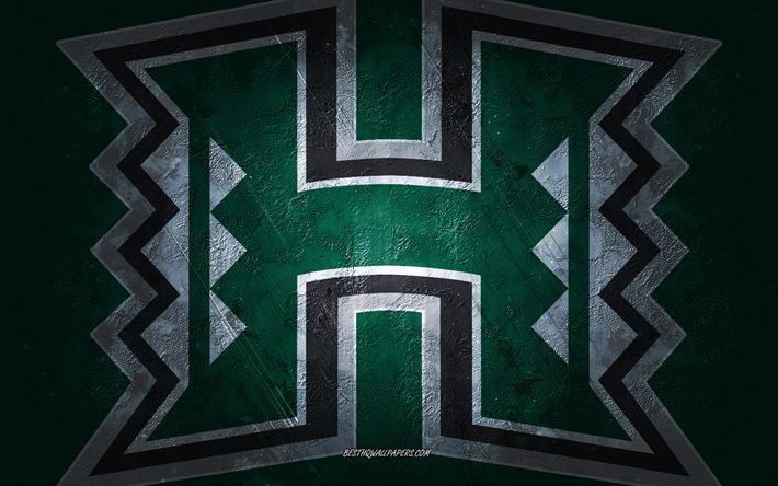 Hawaii Rainbow Warriors, American football team, green background, Hawaii Rainbow Warriors logo, grunge art, NCAA, American football, USA, Hawaii Rainbow Warriors emblem