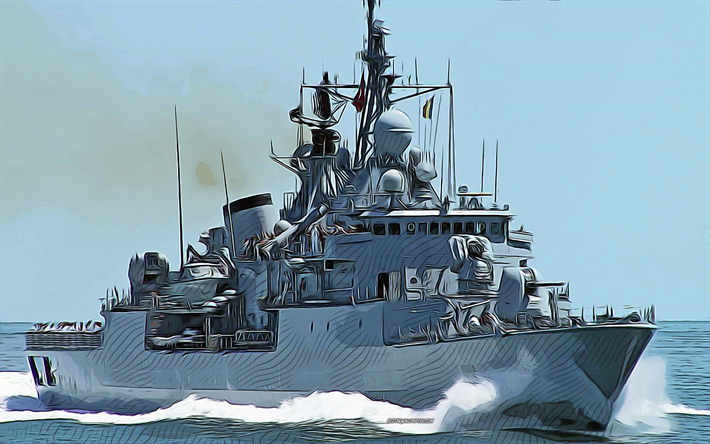 tcg yıldırım, f-243, 4k, vektör çizim, tcg yıldırım çizimi, türk deniz kuvvetleri, yaratıcı sanat, tcg yıldırım sanatı, f243, soyut gemiler, tcg yıldırım f-243, türk donanması