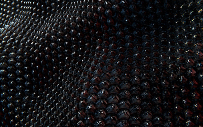 3D balls pattern, 4k, 3D textures, 3D wavy background, 3D waves, backgroun with spheres, black backgrounds, 3D spheres pattern