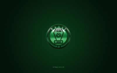 Paksi FC, Hungarian football club, green logo, green carbon fiber background, Nemzeti Bajnoksag I, football, NB I, Paksi, Hungary, Paksi FC logo