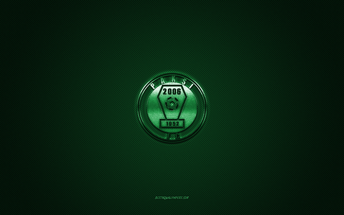 paksi fc, unkarilainen jalkapalloseura, vihre&#228; logo, vihre&#228; hiilikuitu tausta, nemzeti bajnoksag min&#228;, jalkapallo, nb i, paksi, unkari, paksi fc-logo