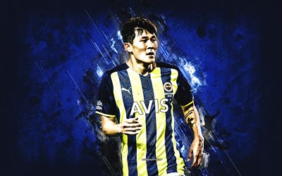 Kim Min Jae, Fenerbahce, South Korean football player, blue stone background, Turkey, football