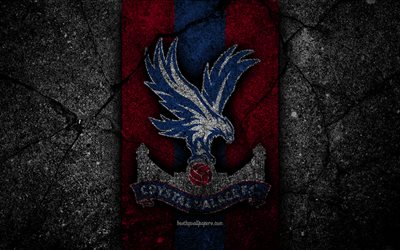 Crystal Palace FC, 4k, logo, Premier League, grunge, England, asphalt texture, Crystal Palace, black stone, soccer, football, FC Crystal Palace