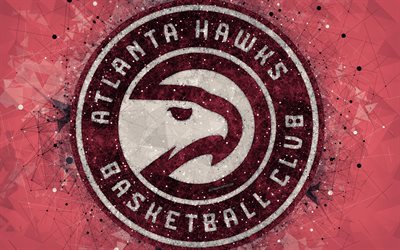 Atlanta Hawks, 4K, luova logo, American basketball club, tunnus, geometrinen taide, NBA, punainen abstrakti tausta, Georgia, USA, koripallo, National Basketball Association