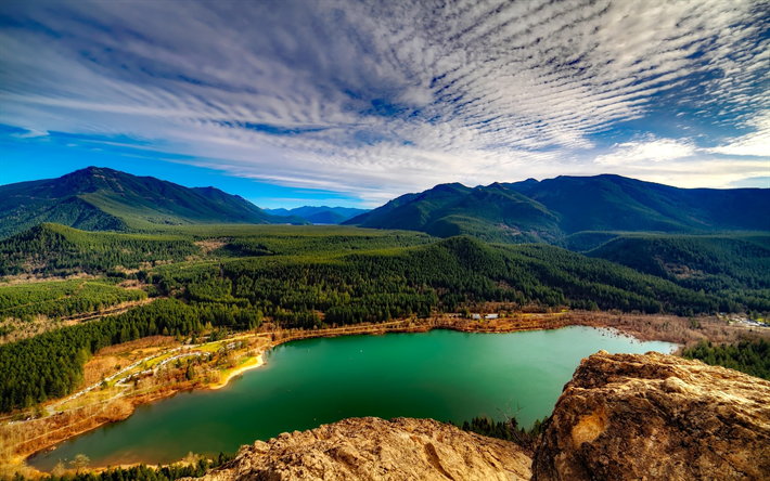 Am&#233;rica, EUA, montanhas, floresta, lago, Am&#233;rica Do Norte, ver&#227;o