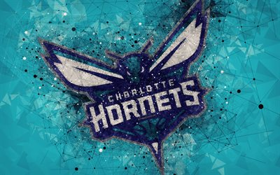 Charlotte Hornets, 4K, creative logo, American Basketball Club, emblem, geometric art, NBA, blue abstract background, Charlotte, North Carolina, USA, basketball, National Basketball Association