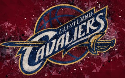 Cleveland Cavaliers, 4K, creative logo, American Basketball Club, emblem, geometric art, NBA, dark red abstract background, Cleveland, Ohio, USA, basketball, National Basketball Association