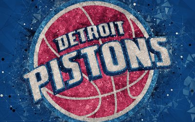 Detroit Pistons, 4K, logotipo de creative, American Club de Baloncesto, el emblema, el arte geom&#233;trico, de la NBA, azul de fondo abstracto, de Detroit, Michigan, estados UNIDOS, el baloncesto, la Asociaci&#243;n Nacional de Baloncesto