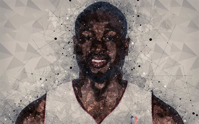 Dwyane Wade, 4k, American basketball player, face, creative portrait, Miami Heat, NBA, USA, creative geometric art, basketball, Dwyane Tyrone Wade Jr