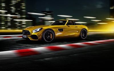 Mercedes-AMG GT S Roadster, 4k, desenfoque de movimiento, 2018 coches, supercars, AMG, Mercedes