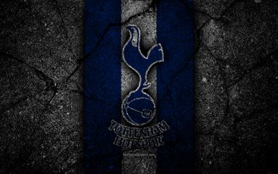 Tottenham Hotspur FC, 4k, logo, Premier League, grunge, Inghilterra, asfalto, texture, Tottenham Hotspur, black stone, soccer, football, FC