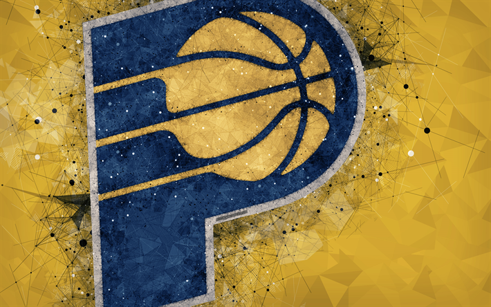 Indiana Pacers, 4K, kreativa logotyp, Amerikansk Basket Club, emblem, geometriska art, NBA, gul abstrakt bakgrund, Indiana, USA, basket, National Basketball Association